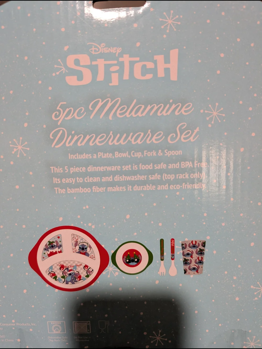 Disney Stitch Holiday 5-Piece Melamine Dinner Set - NWT - Picture 4 of 4